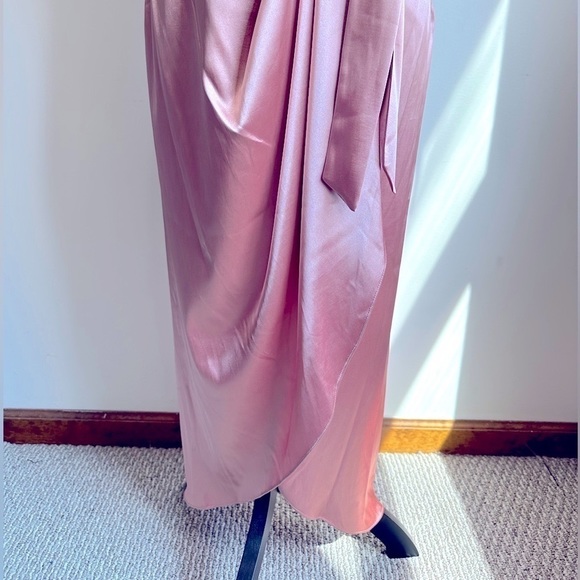 NWT After Six Bow Front Faux Wrap Tulip Skirt Satin Gown in Desert Rose Size 12 - Picture 11 of 16